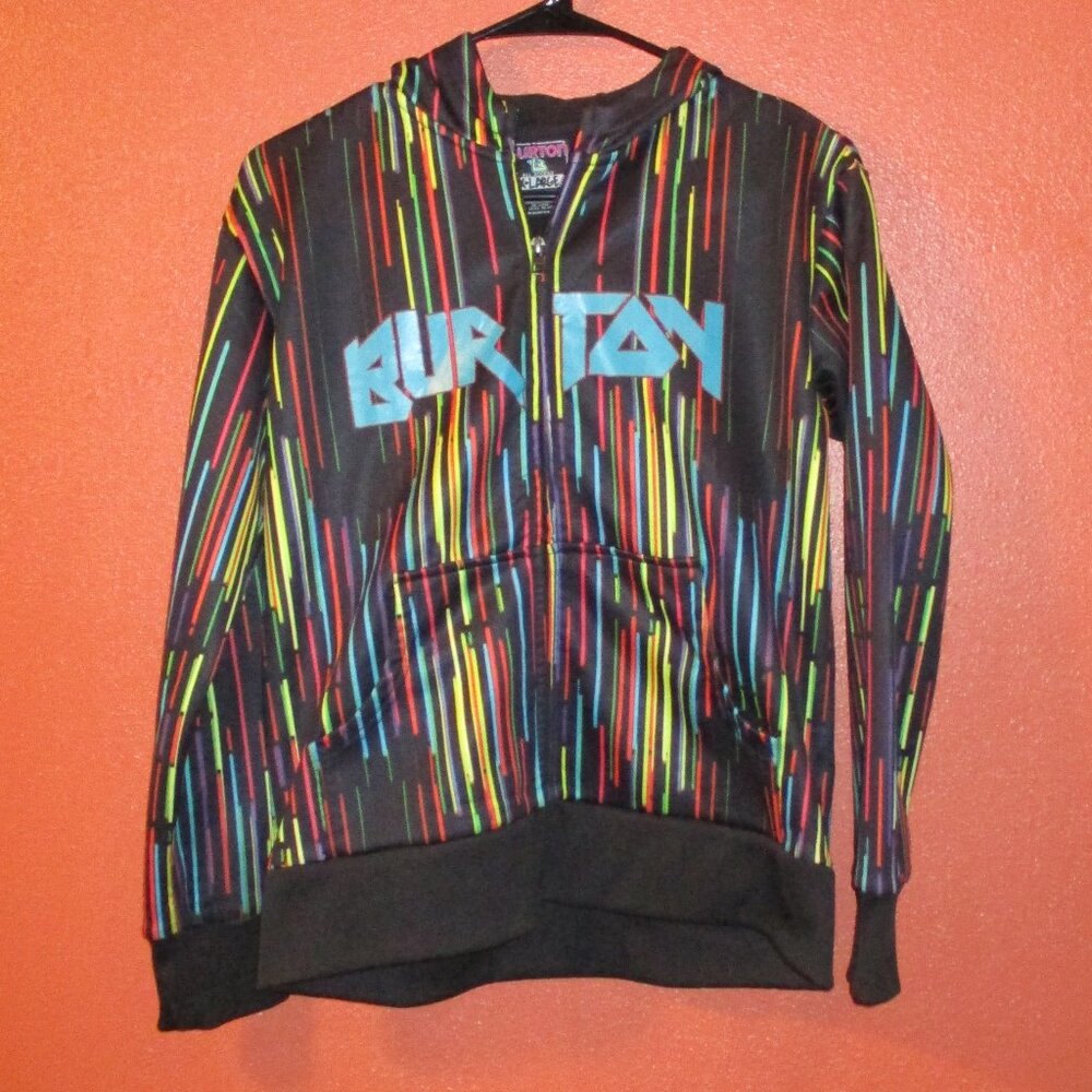 Burton Jacket Woman X Large Black Yellow Red Full Zip Long Sleeve Hooded Jacket